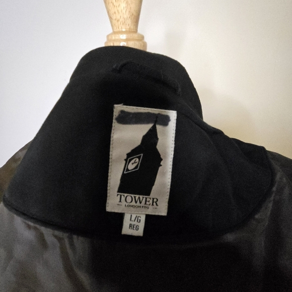 Tower London Fog Black Trenchcoat Spring Fall Dark Academia Trench Coat Size L - Picture 8 of 11